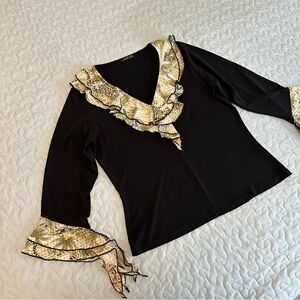 Vintage Made in the USA Animal Tropical Print Ruffle Detail Women’s Blouse